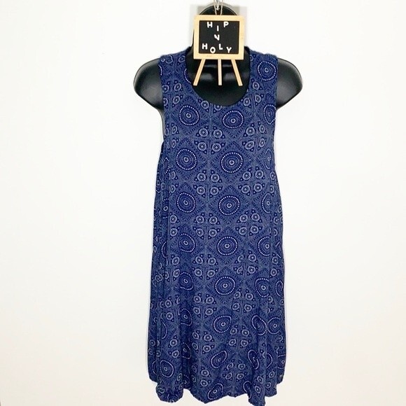 Roxy Patterned Print Sleeveless Racer Back MIDI Dress Blue Size Small - Picture 1 of 12